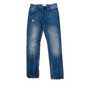 ODAVIA Light Wash Distressed Straight Leg Taper Jeans 30 X 31 Button Fly